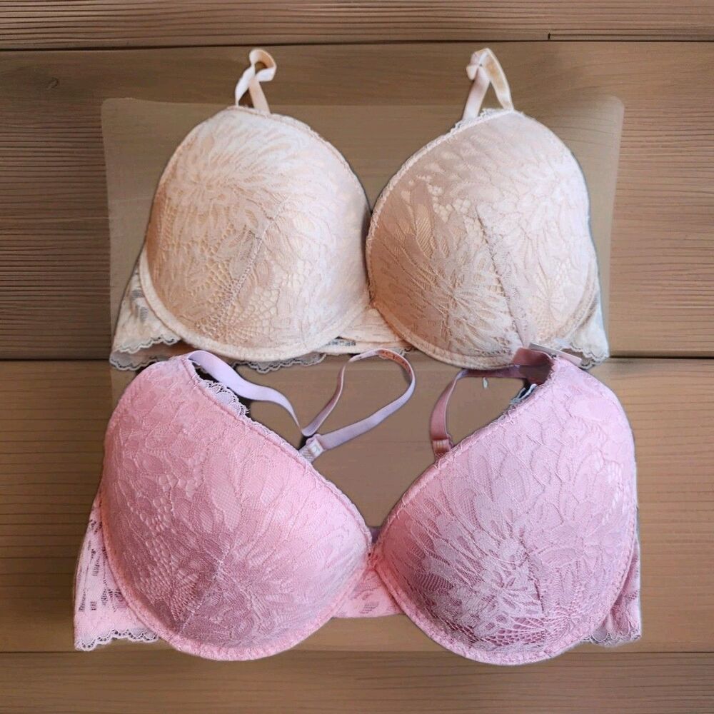 Bebe 2 Pack NWT Pink & Beige Lace Gentle Push Up Lift Bras Size 36D MSRP $60